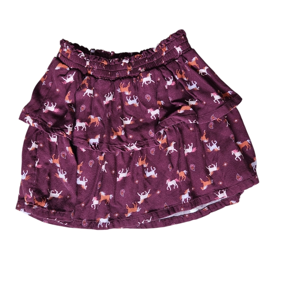 Jumping Beans Girls' Tiered Woven Horse Skirt Size 6X Burgundy
